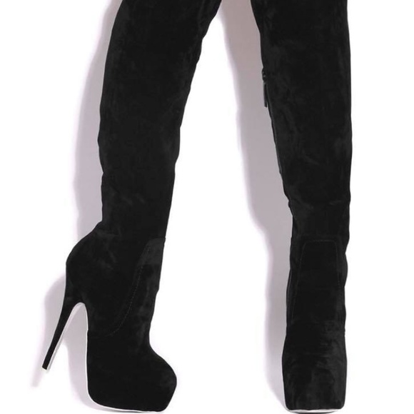 Thigh High Suede 5 Inch Heel Boots 